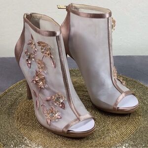 Floral Embroidered Peep-Toe Heels